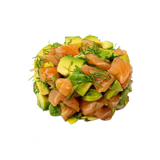 Tartare de saumon à l'aneth, avocat et poireau